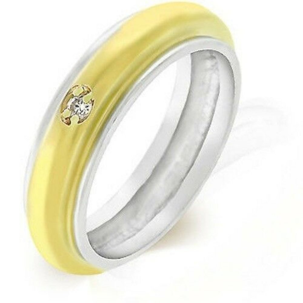 Silver Gold Two Tone Ring Band Size 9 10 Zirconia
